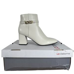 Liz Claiborne Boot Women 8M Ivory Monte Stacked Heel Booties Quite Luxury Chic